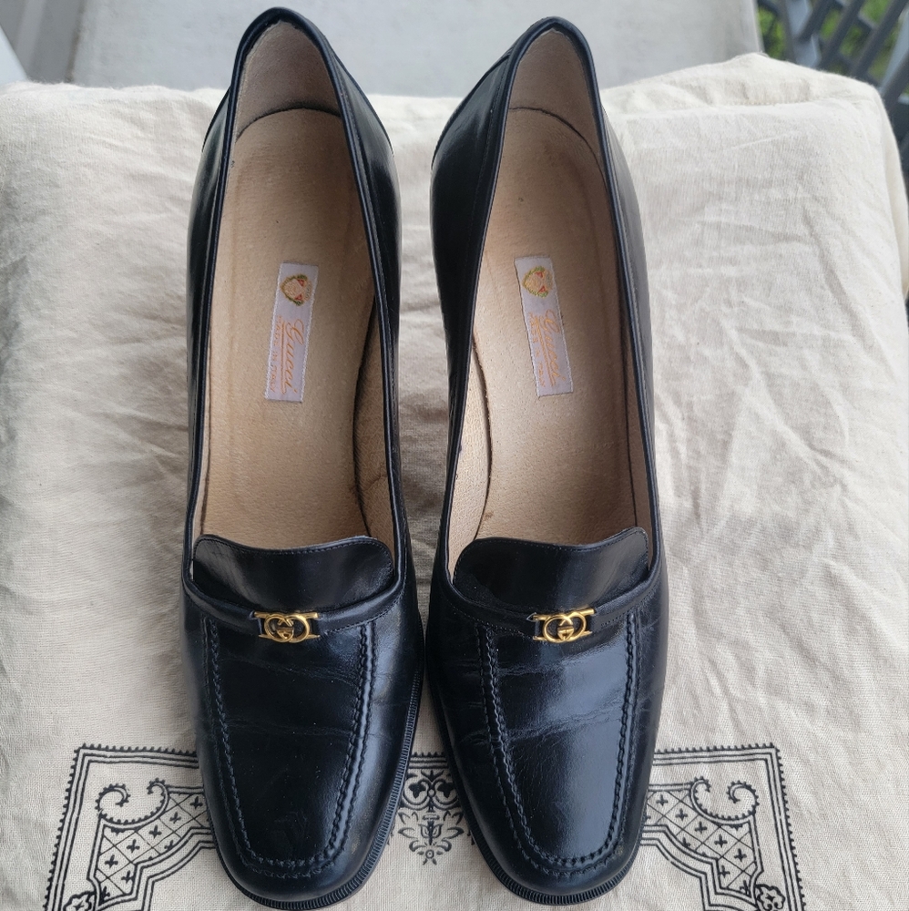 Vintage 70's GUCCI black women Loafers with High Heels size 38